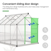 Outsunny 6' x 8' x 6.6' Polycarbonate Greenhouse, Walk-In Green House Kit Garden, Plants Grow, Galvanized Sheet Aluminum Frame with Rain Gutter, Vent and Sliding Door, Silver(m-4)