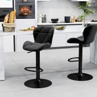 HOMCOM Bar Stool Set of 2 Fabric Adjustable Height Armless Upholstered Counter Chairs with Swivel Seat, Black(m-9)