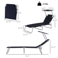 Outsunny Outdoor Pool Chaise Lounge Chair, Folding Tanning Chair with Sun Shade, Black(m-3)