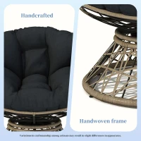 360° Swivel Ergonomic Wicker Papasan Chair with Ultra-Thick Cushion, Metal Frame, Waterproof Fabric, 40" L x 32.5" W x 35" H, Black+Brown(m-5)