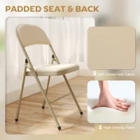 HOMCOM 4 Pack Folding Chairs with Padded Seats, Velvet Portable Party Chairs with Steel Frame, Beige(m-5)