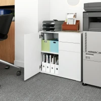 HOMCOM High Gloss Buffet Sideboard with 2 Drawers, 2 Doors and Adjustable Shelf, Kitchen Storage Cabinet with Push Open Design, White(m-8)