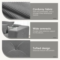 L-Shaped Tufted Modular Sectional Sofa with 4 Pillows, High-Density Foam, Minimalist Corduroy Fabric Couch, 105.5" L x 45" W x 31.5" H, Gray(m-6)