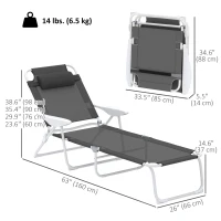 Outsunny Outdoor Sun Lounger, Folding Chaise Lounge with 4-level Adjustable Backrest, Charcoal Grey(m-3)