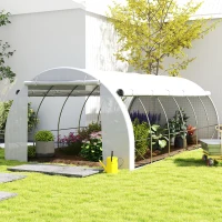Outsunny Large Walk-in Greenhouse, 20'x10'x6.6' Tunnel Greenhouse with Zippered Door and 12 Roll-up Windows, Outdoor Green House for Garden Plant, White(m-1)