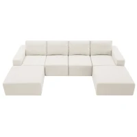 Modular U-Shaped Sectional Sofa with Ottomans, Spring Pack, Fully Compressed Luxury Cloud Chenille Floor Couch, 110" L x 72" W x 30" H, Beige(m-13)