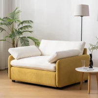 Oversized Chenille Single Sofa Chair with 2 Throw Pillows, Extra-Wide Seat, Modern Upholstered Armchair, 50" L x 43" W x 34" H, Cream+Yellow(m-8)