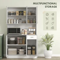 HOMCOM 71" Modern Buffet with Hutch, Standing Kitchen Hutch with Storage Cabinets, Drawer, Open Space with Microwave Stand, White(m-4)