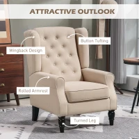 HOMCOM Wingback Accent Chair for Living Room, Button-Tufted Lounge Chair with Round Armrests and Wood Legs, Beige(m-4)