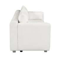 Boucle Fabric Loveseat Sofa with One-Piece Seat Frame, Extra Wide Domed Arms, 2-3 Seat Couch with 2 Pillows, 82" L x 36" W x 34" H, White(m-12)