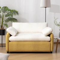 Oversized Chenille Single Sofa Chair with 2 Throw Pillows, Extra-Wide Seat, Modern Upholstered Armchair, 50" L x 43" W x 34" H, Cream+Yellow(m-7)