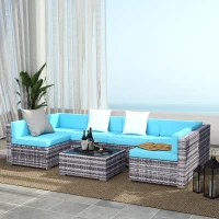 Outsunny 7 Pieces Outdoor Rattan Furniture Set, Patio Wicker Sectional Conversation Sofa Set w/ Cushions & Coffee Table(m-11)
