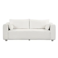 Boucle Fabric Loveseat Sofa with One-Piece Seat Frame, Extra Wide Domed Arms, 2-3 Seat Couch with 2 Pillows, 82" L x 36" W x 34" H, White(m-11)