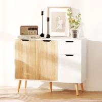 HOMCOM 35" Sideboard Storage Cabinet with Drawer, White and Nature Wood(m-7)