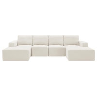 Modular U-Shaped Sectional Sofa with Ottomans, Spring Pack, Fully Compressed Luxury Cloud Chenille Floor Couch, 110" L x 72" W x 30" H, Beige