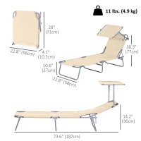 Outsunny Outdoor Lounge Chair with Sun Shade for Beach, Camping, Hiking, Backyard, Beige(m-3)
