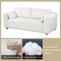 Boucle Fabric Loveseat Sofa with One-Piece Seat Frame, Extra Wide Domed Arms, 2-3 Seat Couch with 2 Pillows, 82" L x 36" W x 34" H, White(m-5)