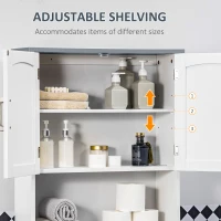 kleankin Modern Over The Toilet Storage Cabinet, Double Door Over Toilet Bathroom Organizer with Adjustable Shelf and Open Shelf, Space Saver, White(m-6)