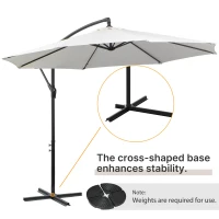 Outsunny 9.7ft Offset Patio UmbrellaCantilever Parasol with Crank Handle, 8 Ribs and Cross Base for Outdoor, Sun Shade, Cream(m-5)