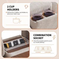 Modular Sectional Sofa with Movable Ottoman and Console, Cup Holder, USB Charger, 6-Seat U-Shaped Couch, 131" L x 59" W x 32" H, Khaki(m-5)