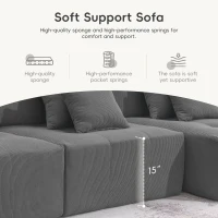 L-Shaped Tufted Modular Sectional Sofa with 4 Pillows, High-Density Foam, Minimalist Corduroy Fabric Couch, 105.5" L x 45" W x 31.5" H, Gray(m-4)