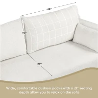Boucle Fabric Loveseat Sofa with One-Piece Seat Frame, Extra Wide Domed Arms, 2-3 Seat Couch with 2 Pillows, 82" L x 36" W x 34" H, White(m-6)