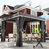 Outsunny 10' x 10' 2-Tier Outdoor Gazebo Canopy Tent with Zippered Mesh Sidewalls, Aluminum Frame for Patio, Backyard, Dark Grey(m-8)
