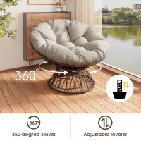 360° Swivel Ergonomic Wicker Papasan Chair with Cloud-Like Cushion, Waterproof Fabric, Adjustable Feet, 41.5" L x 33.5" W x 35.5" H, Beige+Brown(m-4)