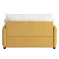 Oversized Chenille Single Sofa Chair with 2 Throw Pillows, Extra-Wide Seat, Modern Upholstered Armchair, 50" L x 43" W x 34" H, Cream+Yellow(m-16)
