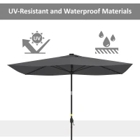 Outsunny 6.5x10ft Patio Umbrella Tilt Aluminum Outdoor Market Parasol with Solar Powered LEDs, Crank - Dark Grey(m-4)