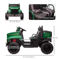 Aosom 2-Seater Kids Tractor, 12V 7Ah Electric Ride-on Car Farm Truck with Parental Control, Detachable Bucket, 2 Speeds, Music, Lights, Suspension Wheels, for 37-72 Months, Green(m-3)