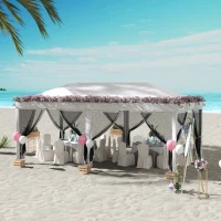 Outsunny 10' x 20' Pop Up Canopy Tent Gazebo with Removable Mesh Sidewall Netting, Carry Bag for Backyard Patio Outdoor, Cream White(m-1)