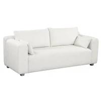 Boucle Fabric Loveseat Sofa with One-Piece Seat Frame, Extra Wide Domed Arms, 2-3 Seat Couch with 2 Pillows, 82" L x 36" W x 34" H, White(m-2)