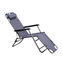 Outsunny Folding Chaise Lounge Chair, Outdoor Portable 2-Level Adjustable Recliner Zero Gravity Chair with Headrest Pillow, Armrests with Storage Mesh Pocket, Grey(m-11)