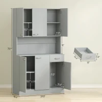 HOMCOM 71" Kitchen Pantry Cabinet, Tall Storage Cabinet with Microwave Stand, Modern Kitchen Hutch with Countertop, 6 Doors, Storage Drawer, 3 Adjustable Shelves for Living Room, Dining Room, Gray(m-3)