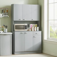 HOMCOM 71" Kitchen Pantry Cabinet, Tall Storage Cabinet with Microwave Stand, Modern Kitchen Hutch with Countertop, 6 Doors, Storage Drawer, 3 Adjustable Shelves for Living Room, Dining Room, Gray(m-9)