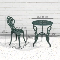 Outsunny 3 Pieces Patio Bistro Table and Chairs Antique Green(m-3)