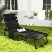 Outsunny Outdoor Folding Chaise Lounge, Reclining Lounge Chair with Adjustable Backrest and Removable Pillow, Black(m-8)