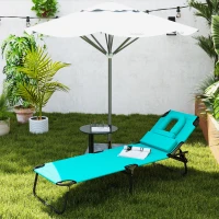 Outsunny Folding Outdoor Lounge Chair, Portable Reclining Beach Lounger with Face Hole, Detachable Pillow, 3-Position Adjustable Backrest, For Patio, Garden, Poolside, Green(m-8)