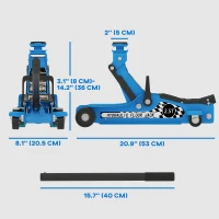 HOMCOM Low Profile Car Jack, Hydraulic Racing Floor Jack, 3.1"-14.1" Lifting Range, 2.5 Ton (5,000 lb) Capacity, Blue(m-3)