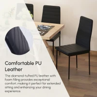 HOMCOM High Back Dining Chairs, Modern Upholstered PU Leather Accent Chairs with Metal Legs for Kitchen, Set of 4, Black(m-4)