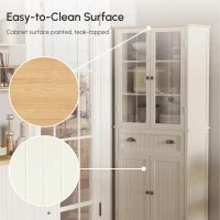 HOMCOM 72" Kitchen Pantry Cabinet, Freestanding Buffet Storage Cabinet with Glass Doors, Drawer and Adjustable Shelves, Cream White(m-4)