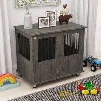 PawHut Dog Crate Furniture with Lockable Magnetic Door, Adjustable feet for Small & Medium Dogs, Indoor Use, Grey(m-8)