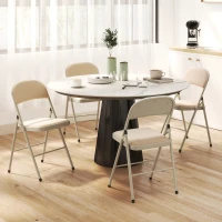 HOMCOM 4 Pack Folding Chairs with Padded Seats, Velvet Portable Party Chairs with Steel Frame, Beige(m-8)