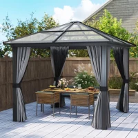 Outsunny 10x10ft Hardtop Gazebo with Aluminum Frame, Polycarbonate Gazebo Canopy with Curtains and Netting(m-8)