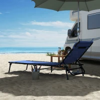 Outsunny Outdoor Folding Lounge Chair, 4-Level Adjustable Chaise Lounge, Tanning Chair Beach Bed Reclining Lounger Cot for Camping, Hiking, Backyard, Navy Blue(m-8)