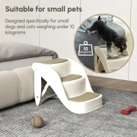 PawHut Portable Pet Stairs Foldable Steps for Small Dogs and Cats 3-Step with Non-slip Treads for Beds Sofas, Cream(m-4)