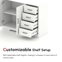 HOMCOM Modern Sideboard Buffet Cabinet with Drawers and Beadboard Door Cupboard Kitchen Storage Cabinet White(m-5)