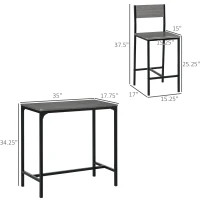 HOMCOM 3 Piece Bar Table and Chairs, Industrial Dining Table Set for 2, Counter Height Kitchen Table with Bar stools, Breakfast Table Set for 2 for Small Space, Gray(m-3)