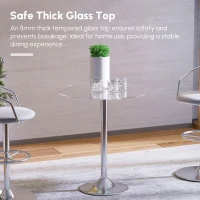 HOMCOM Round Dining Table, Modern Pub Table with Tempered Glass Top, Galvanized Metal Base, Small Dining Table, Silver(m-4)